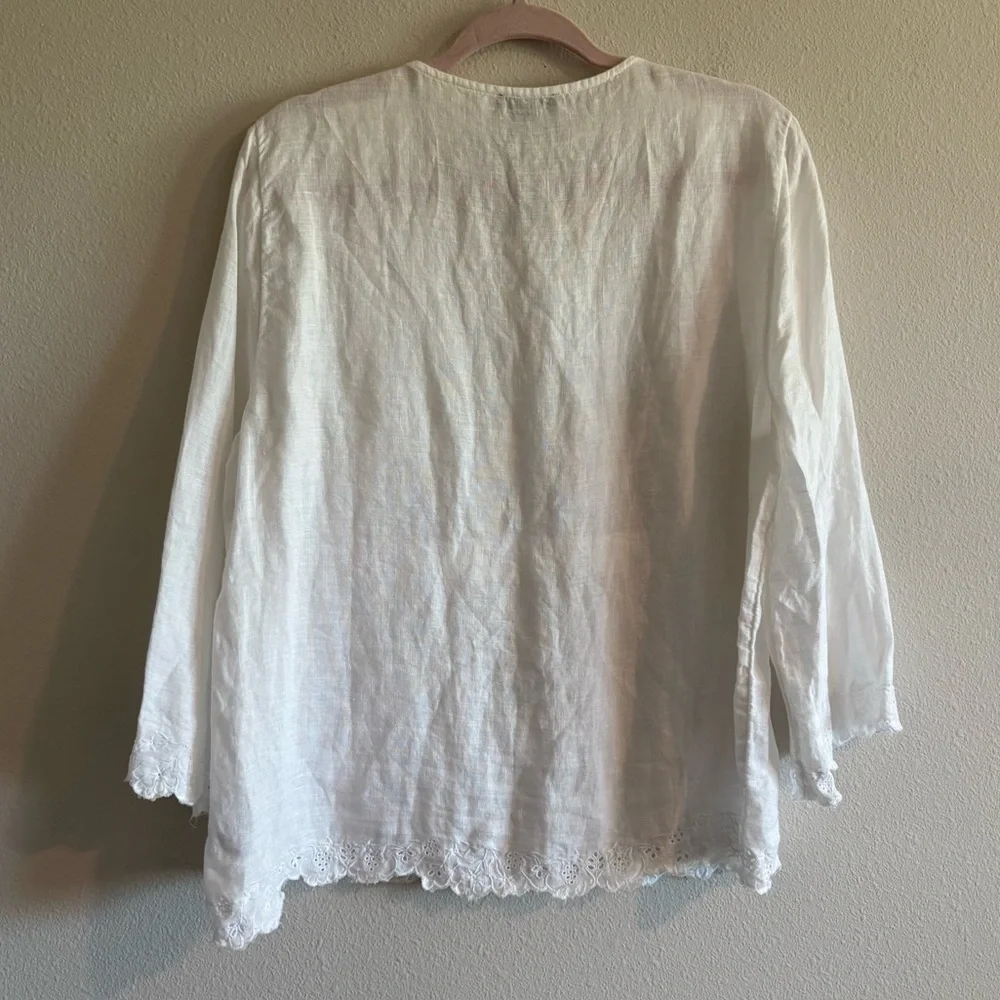 J. Crew Embroidered Tunic Top 100% Linen Blouse Women’s Large White Eyelet-Lace